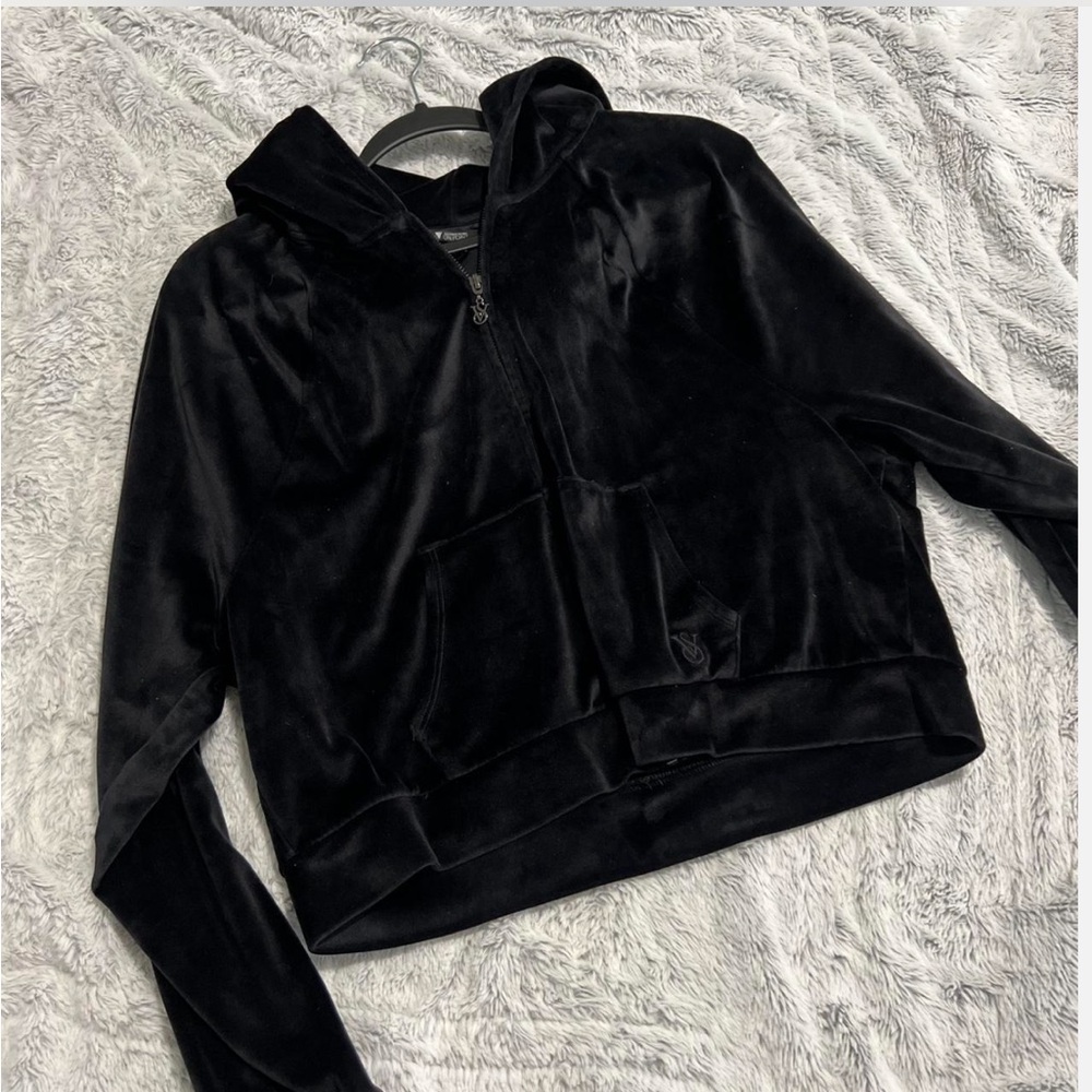 Victoria's Secret Black velvet velour zip-up hoodie